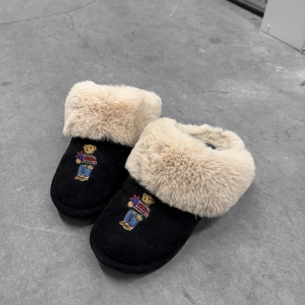 Polo by Ralph Lauren Black and Cream Holiday Bear Slippers